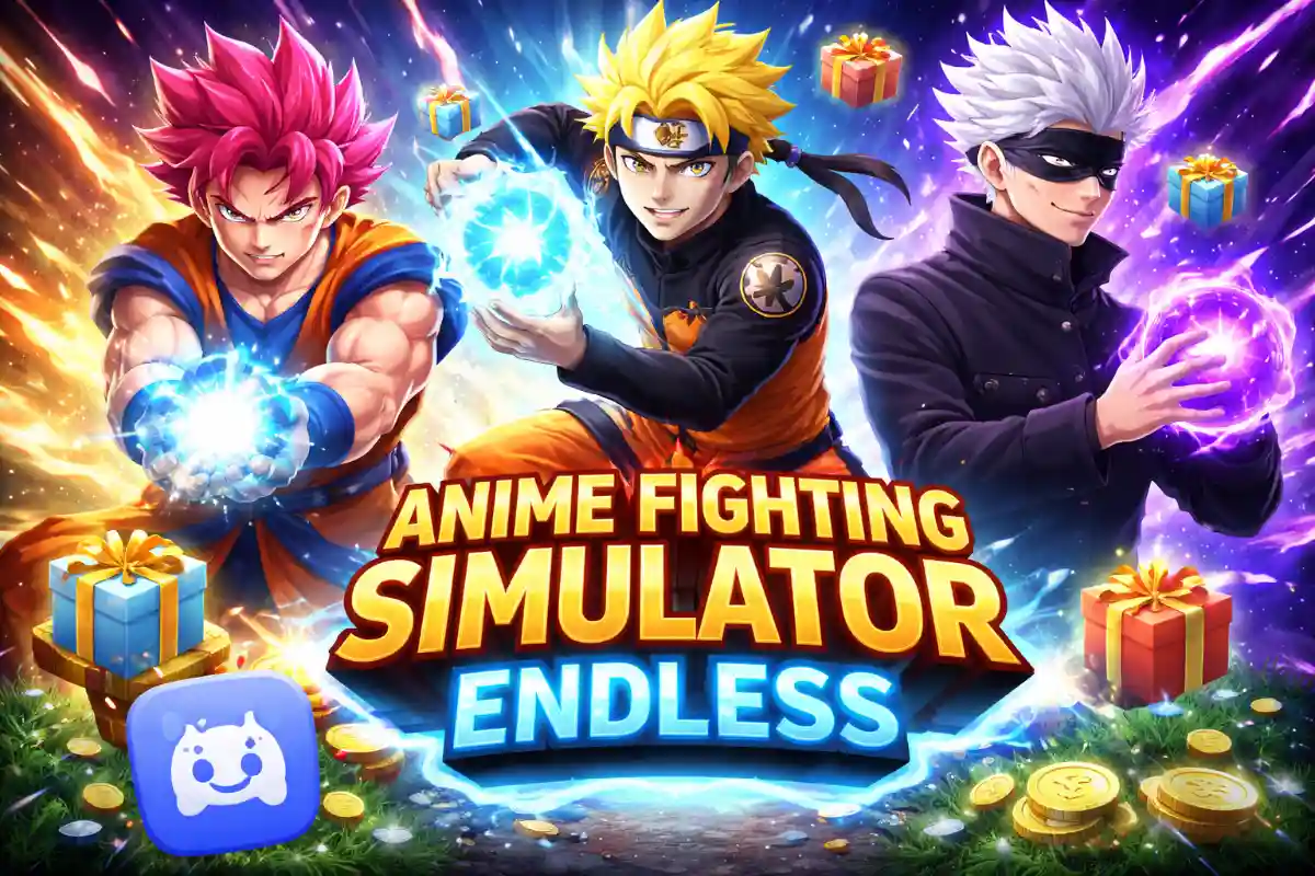 Anime Fighting Simulator Endless Discord server promo with anime fighters and February 2026 redeem codes rewards