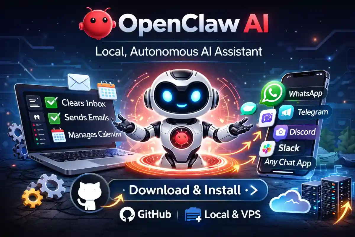 OpenClaw AI assistant interface showing robot mascot and local automation features