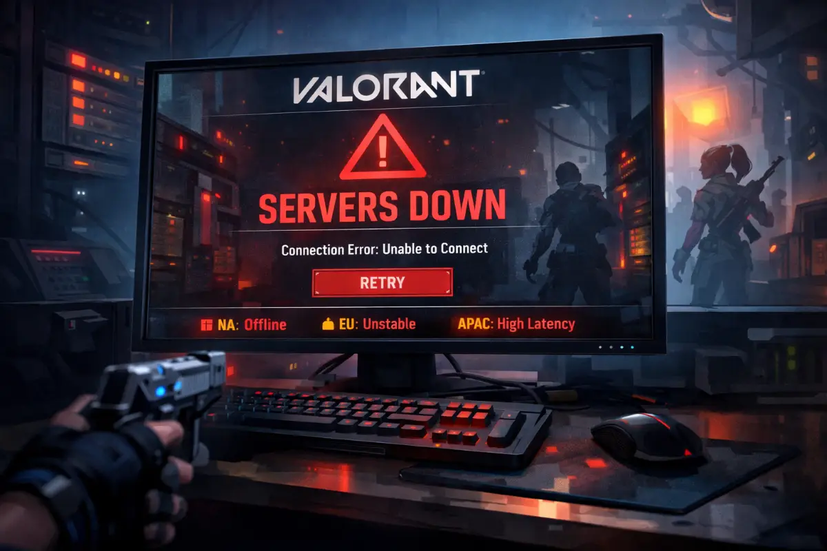 Valorant server status screen showing connection error message 2026
