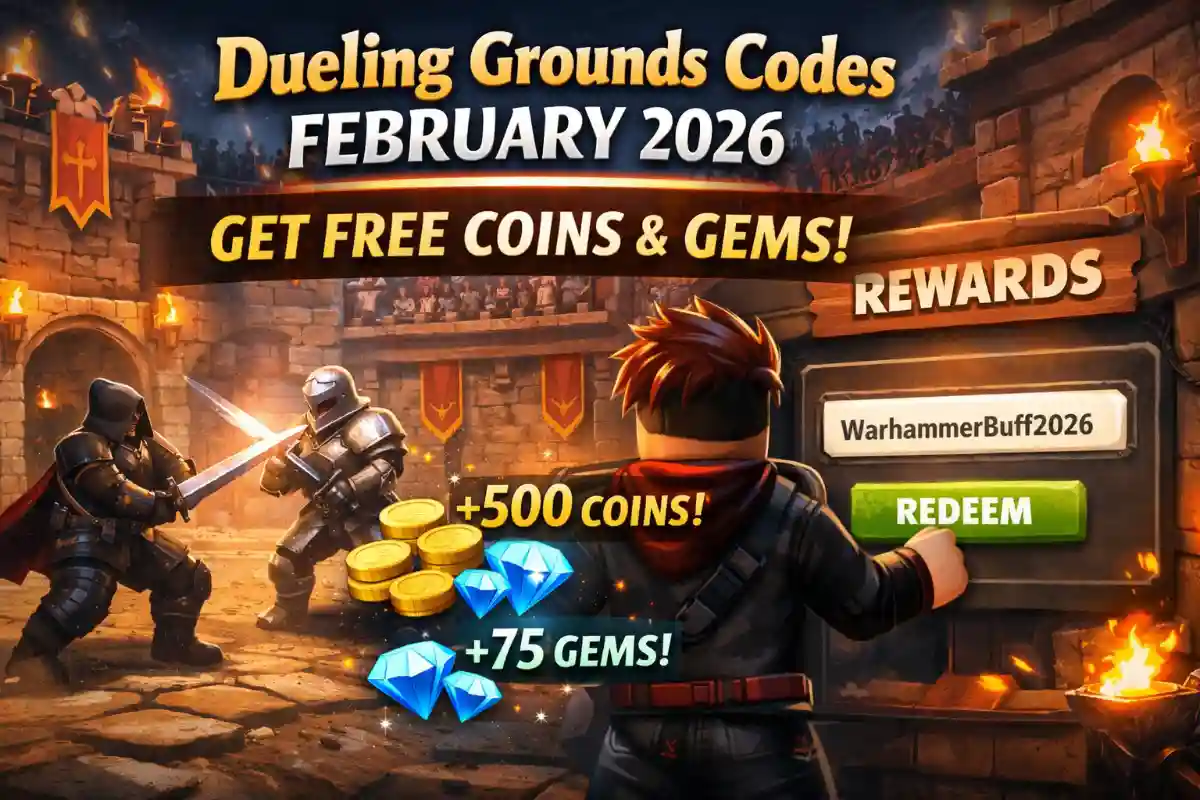 Dueling Grounds Roblox sword fight arena with player redeeming free codes February 2026