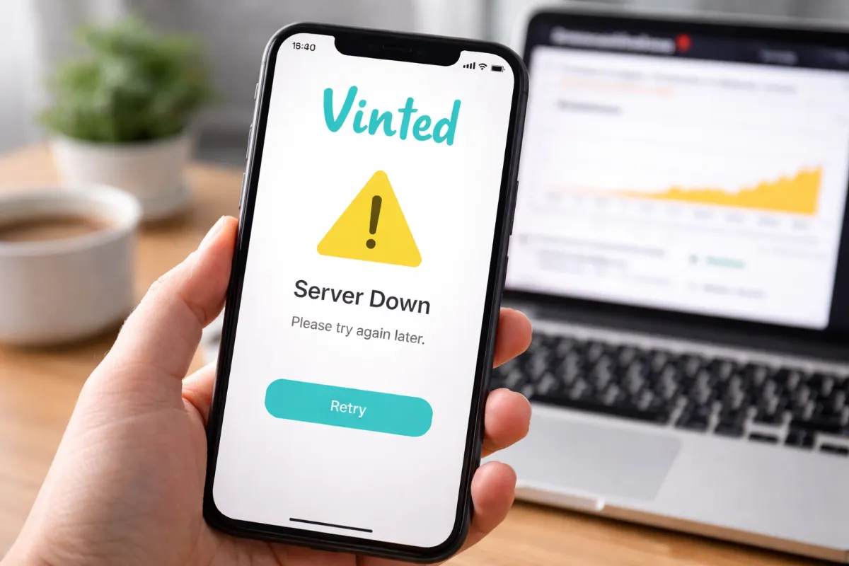 Vinted server down error displayed on smartphone screen during February 2026 outage