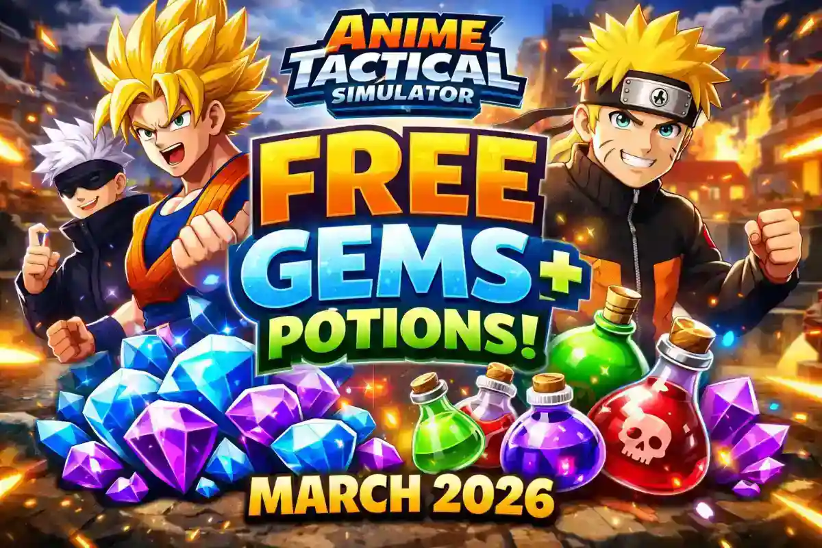 Anime Tactical Simulator March 2026 codes showing free gems and potions rewards